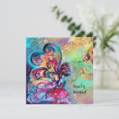 Invitation PETIT ELFÈVE DE CHAMPIGNONS, jaune or bleu scintil (Debout devant)