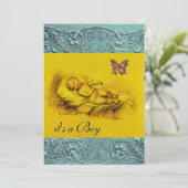 INVITATION PETIT ENFANT, BABY SHOWER BLEU JAUNE BEAUCOUP (Debout devant)