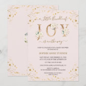 Invitation Petit Ensemble De Joy Baby shower Floral Or Blanc (Devant / Derrière)