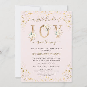 Invitation Petit Ensemble De Joy Baby shower Floral Or Blanc