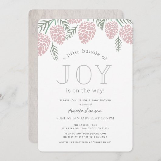 Invitation Petit ensemble de Joy Pine Pin Cone Baby shower (Devant / Derrière)