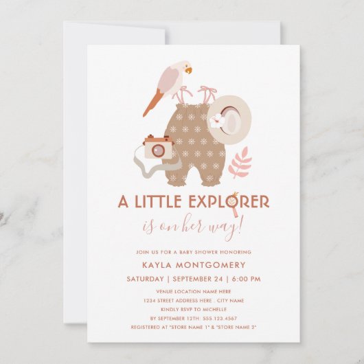 Invitation Petit Explorer Boho Girl Baby shower (Devant)