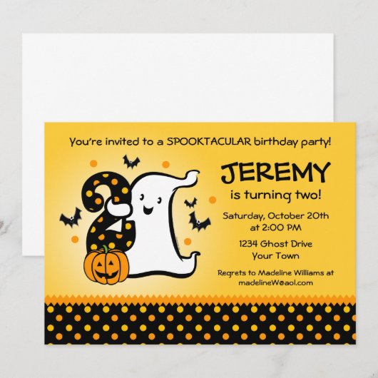 Invitation Petit fantôme 2e anniversaire (Devant / Derrière)