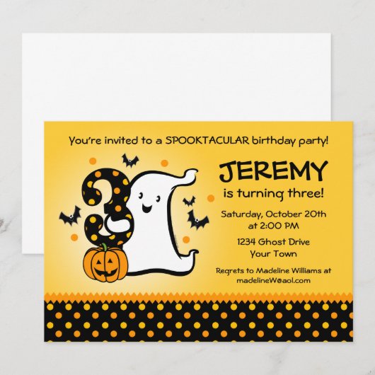 Invitation Petit fantôme 3e anniversaire (Devant / Derrière)