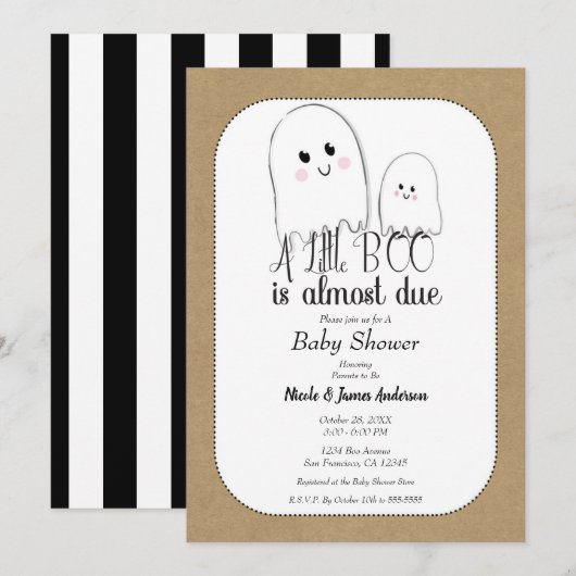 Invitation Petit Fantôme BOO Rustique Baby Shower Halloween (Devant / Derrière)