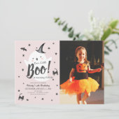Invitation Petit fantôme de Boo Halloween rose photo d'annive (Debout devant)