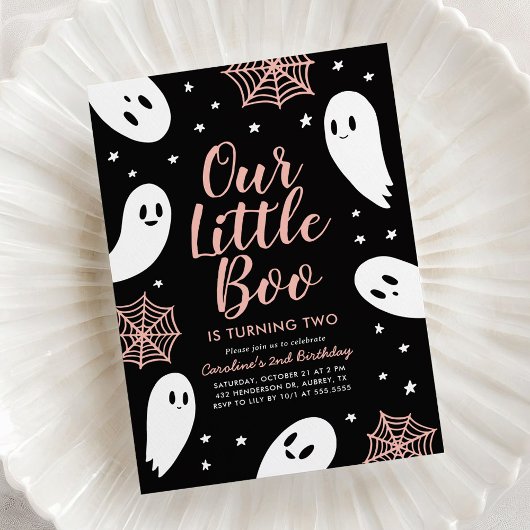 Invitation Petit Fantôme rose Boo Halloween Anniversaire