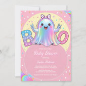 Invitation Petit Fantôme rose Halloween Baby shower fille (Devant)