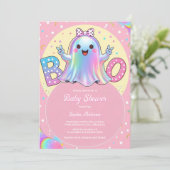 Invitation Petit Fantôme rose Halloween Baby shower fille (Debout devant)