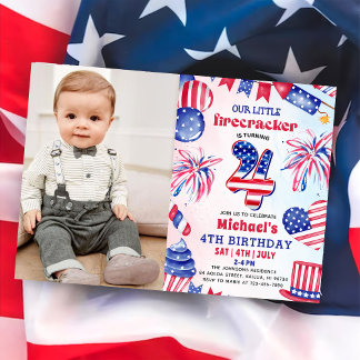 Invitation Petit feu d'artifice 4 juillet 4e anniversaire Ph