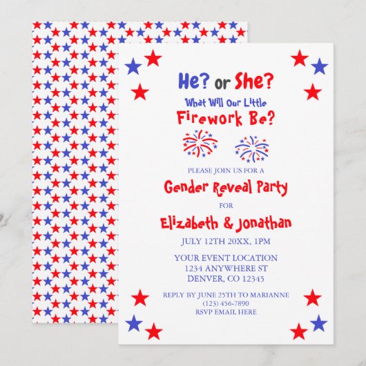 Invitation Petit feu d'artifice de la révélation de genre amé (Devant / Derrière)