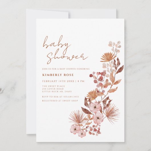 Invitation Petit Fleur sauvage Baby shower en terre cuite Boh (Devant)
