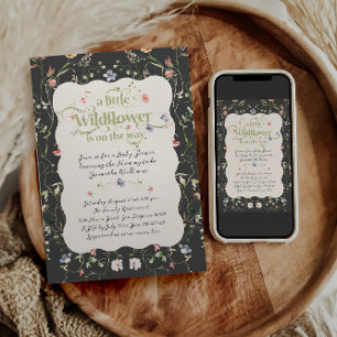 Invitation Petit Fleur sauvage Baby shower floral foncé moder