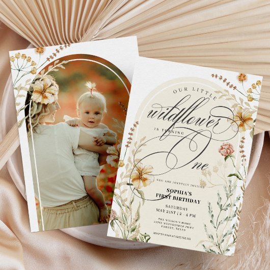 Invitation Petit Fleur sauvage Boho Arch Baby Girl 1er annive