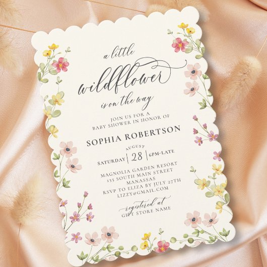 Invitation Petit Fleur sauvage Boho Chic Script Baby shower