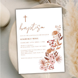Invitation Petit Fleur sauvage Boho Terracotta Baptême