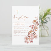 Invitation Petit Fleur sauvage Boho Terracotta Baptême (Debout devant)