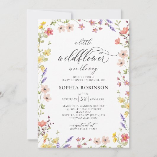 Invitation Petit Fleur sauvage Chic Boho Script Baby shower (Devant)