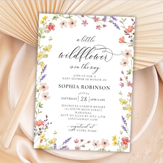 Invitation Petit Fleur sauvage Chic Boho Script Baby shower