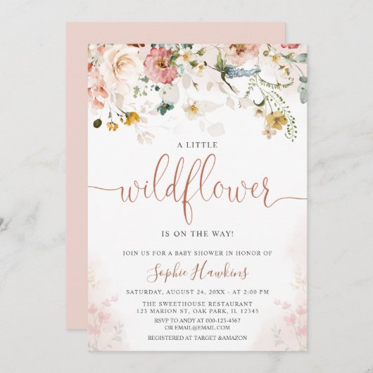 Invitation Petit Fleur sauvage En Route Baby shower (Devant / Derrière)