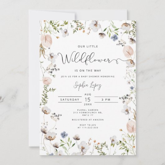 Invitation Petit fleur sauvage en route baby shower (Devant)