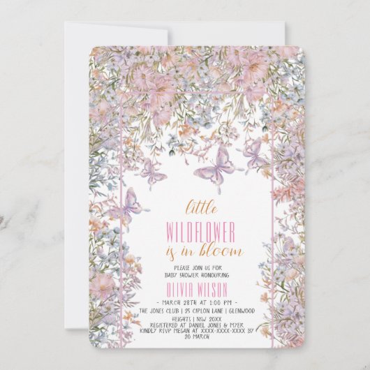 Invitation Petit fleur sauvage est dans le baby shower fleuri (Devant)