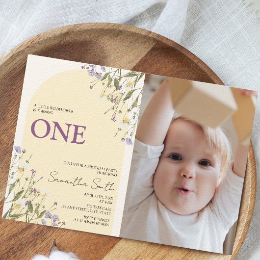 Invitation Petit Fleur sauvage esthétique 1er anniversaire Ph