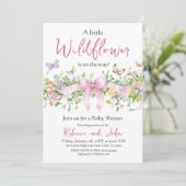 Invitation Petit Fleur sauvage Floral Bow Girl Baby shower (Debout devant)