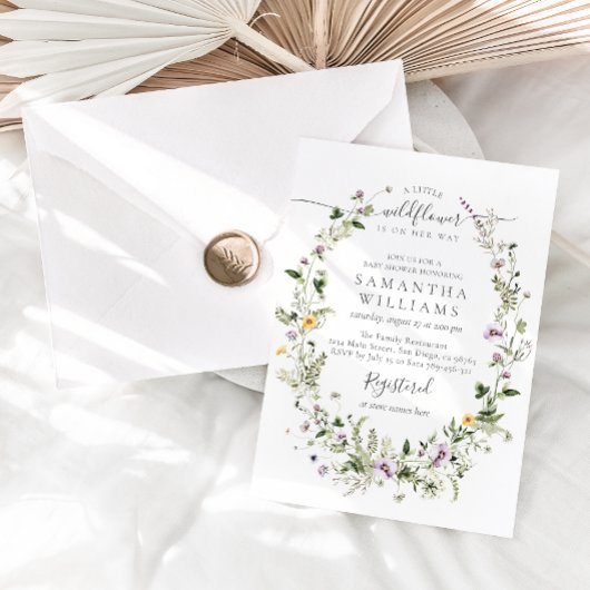 Invitation Petit Fleur sauvage Purple Floral Baby Girl Douche