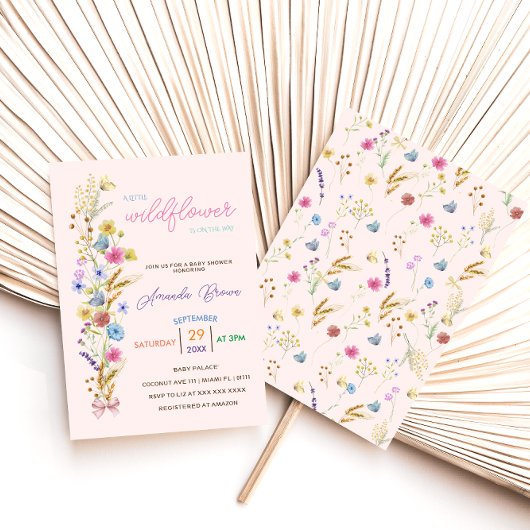 Invitation Petit fleur sauvage rose bébé fille douche