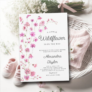 Invitation Petit Fleur sauvage Rose Whimsical Baby Girl Douch