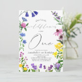 Invitation Petit Fleur sauvage Script 1er anniversaire (Debout devant)