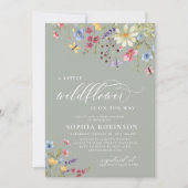 Invitation Petit Fleur sauvage Script Baby shower Boho vert (Devant)
