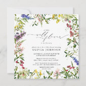 Invitation Petit Fleur sauvage Script Girl Baby shower floral (Devant)