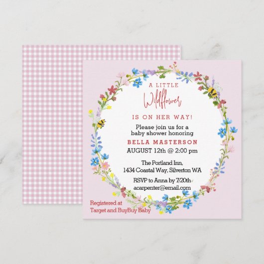 Invitation Petit Fleur sauvage Sur Le Chemin Baby shower (Car (Devant / Derrière)