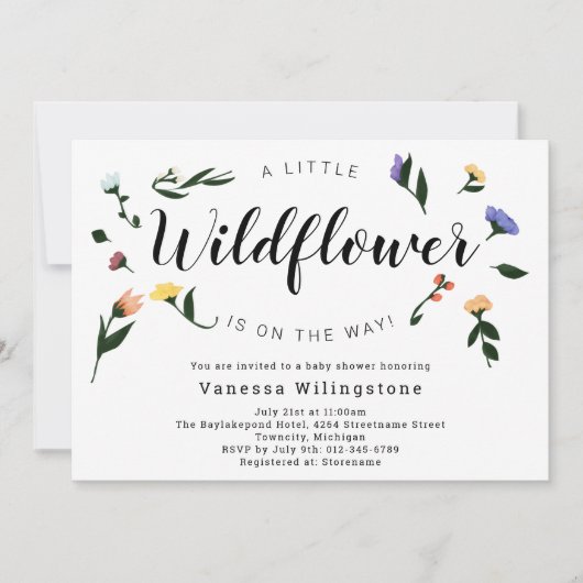 Invitation Petit Fleur sauvage sur le chemin Baby shower flor (Devant)
