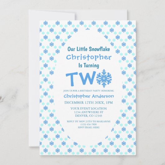 Invitation Petit flocon de neige 2e anniversaire (Devant)