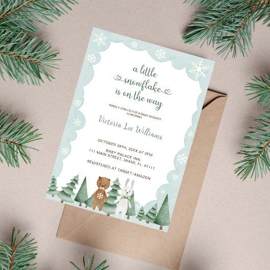 Invitation Petit flocon de neige est sur le chemin Baby showe