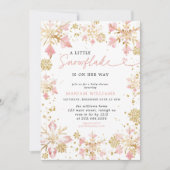 Invitation Petit Flocon de Neige Rose Or Fille Baby Shower (Devant)