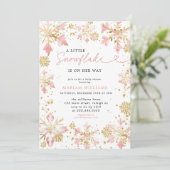 Invitation Petit Flocon de Neige Rose Or Fille Baby Shower (Debout devant)