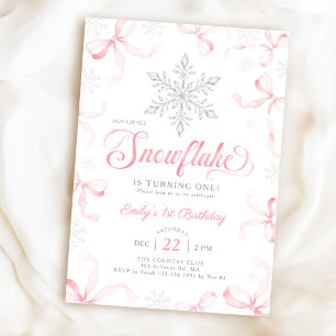 Invitation Petit flocon de neige Rubans roses 1er anniversair