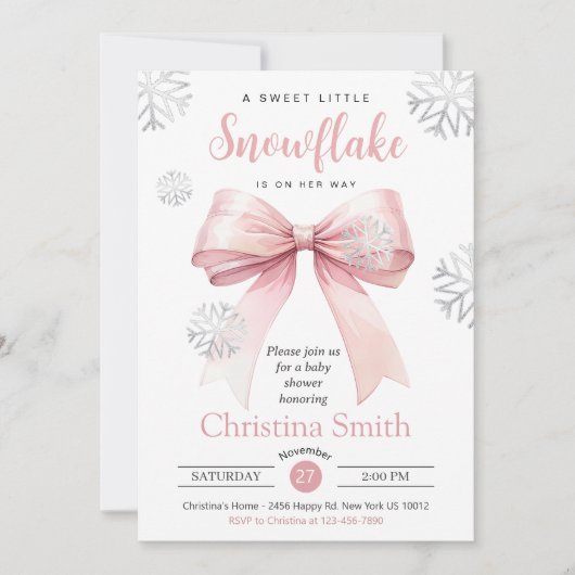 Invitation Petit Flocon De Neige Sur Le Chemin Baby shower Bo (Devant)