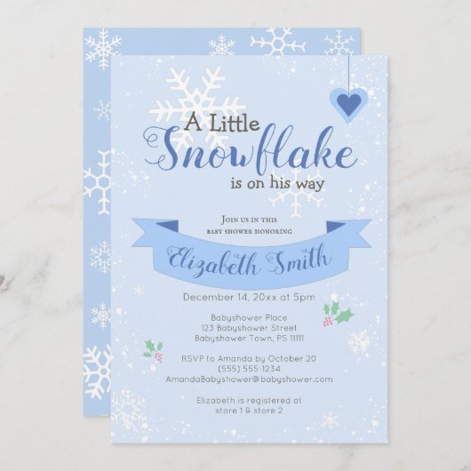 Invitation Petit flocon de neige sur le chemin Babyshower inv (Devant / Derrière)