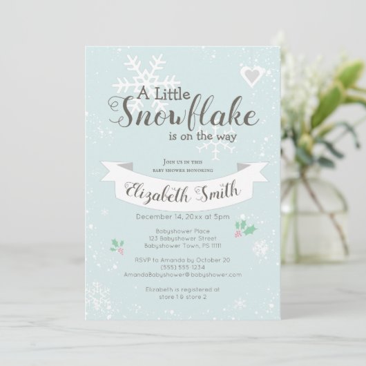 Invitation Petit flocon de neige sur le chemin Babyshower inv (Debout devant)