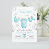 Invitation Petit Flocon De Neige Sur Le Chemin Bleu Bébé Garç (Debout devant)