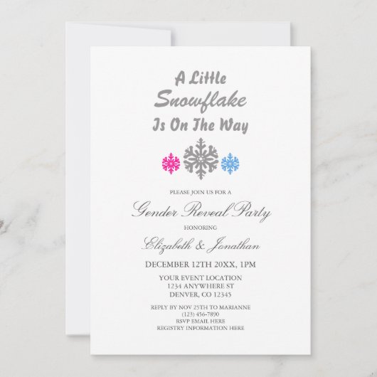 Invitation Petit Flocon De Neige Sur Le Chemin Hivernal Révél (Devant)