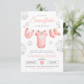 Invitation Petit Flocon De Neige Sur Le Chemin Pink Baby Girl (Debout devant)
