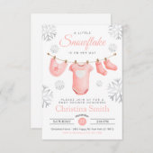 Invitation Petit Flocon De Neige Sur Le Chemin Pink Baby Girl (Devant / Derrière)