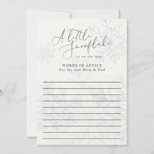 Invitation petit flocon d'hiver baby shower conseils mots (Devant)