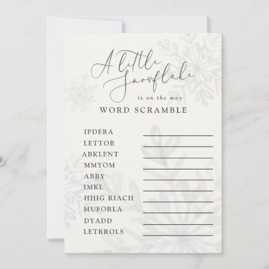 Invitation petit flocon d'hiver baby shower mot scramble (Devant)